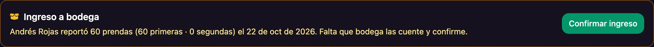 Ingreso reportado, esperando confirmación