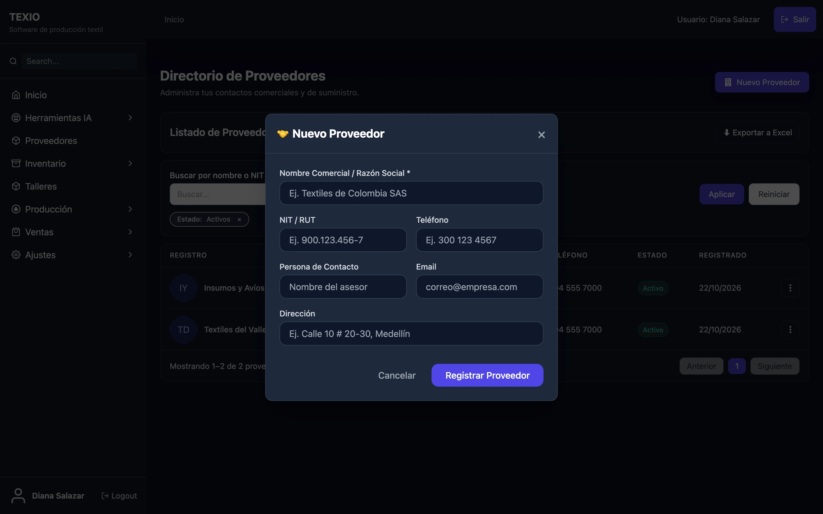 Nuevo proveedor