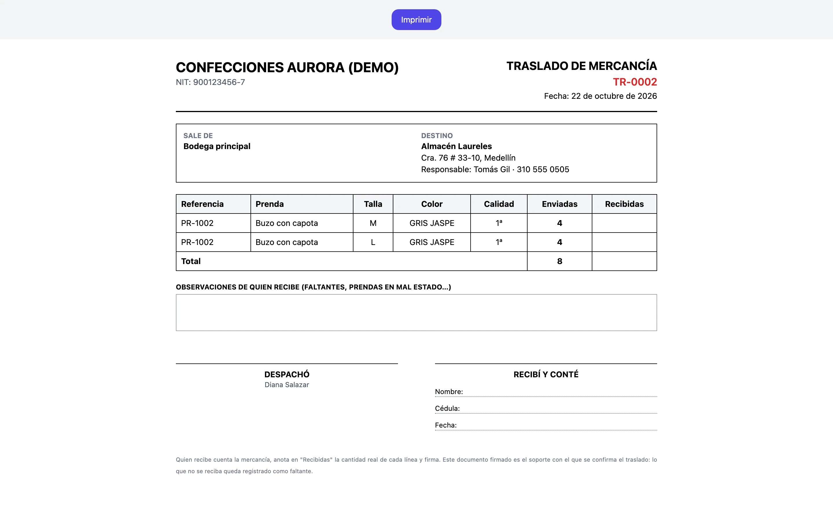 Documento de traslado
