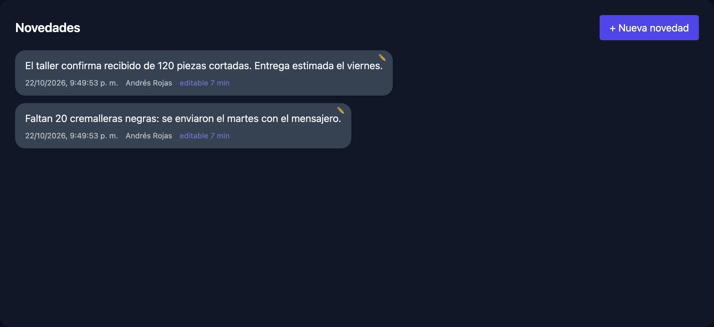 Novedades de una OT
