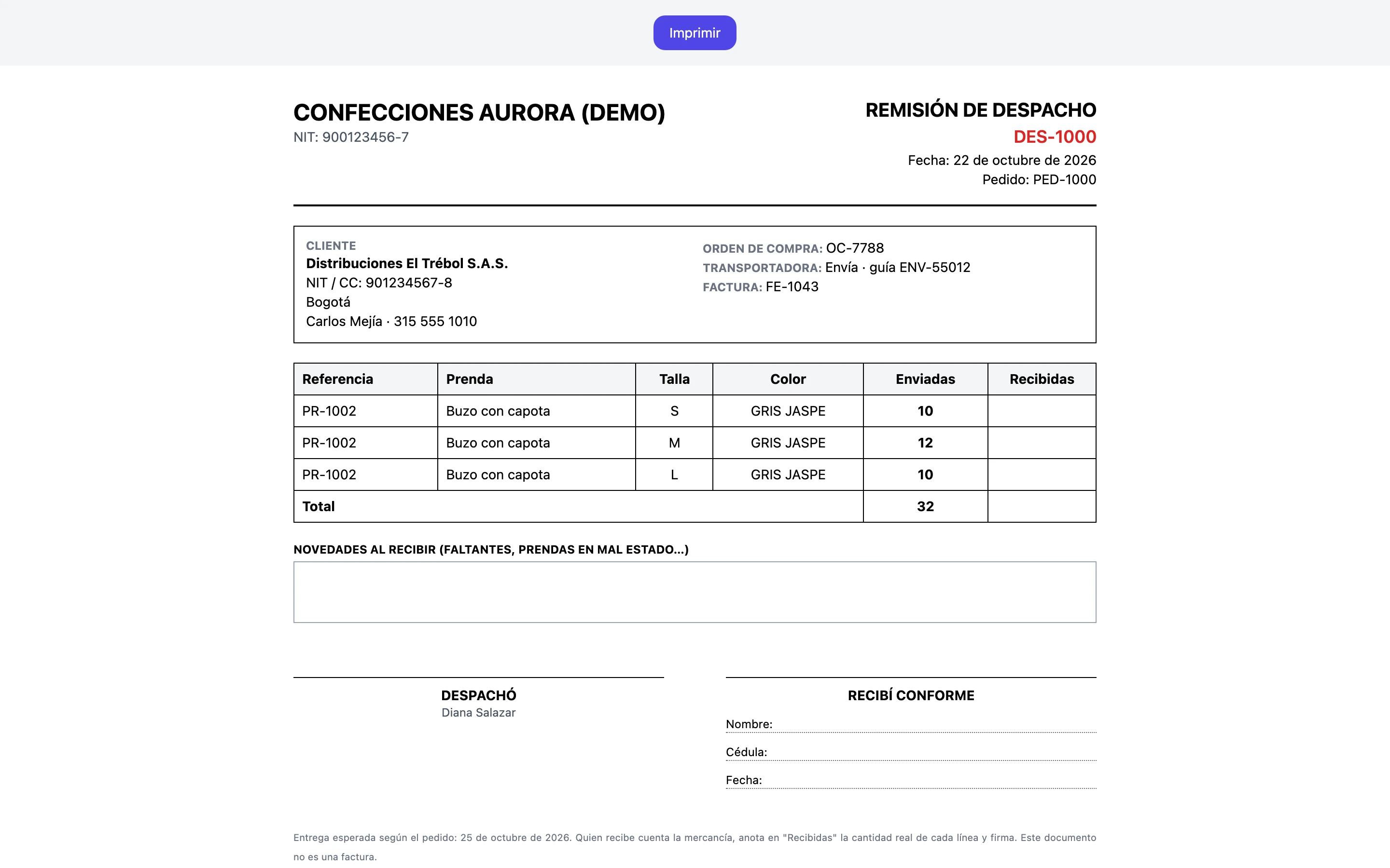Documento de despacho