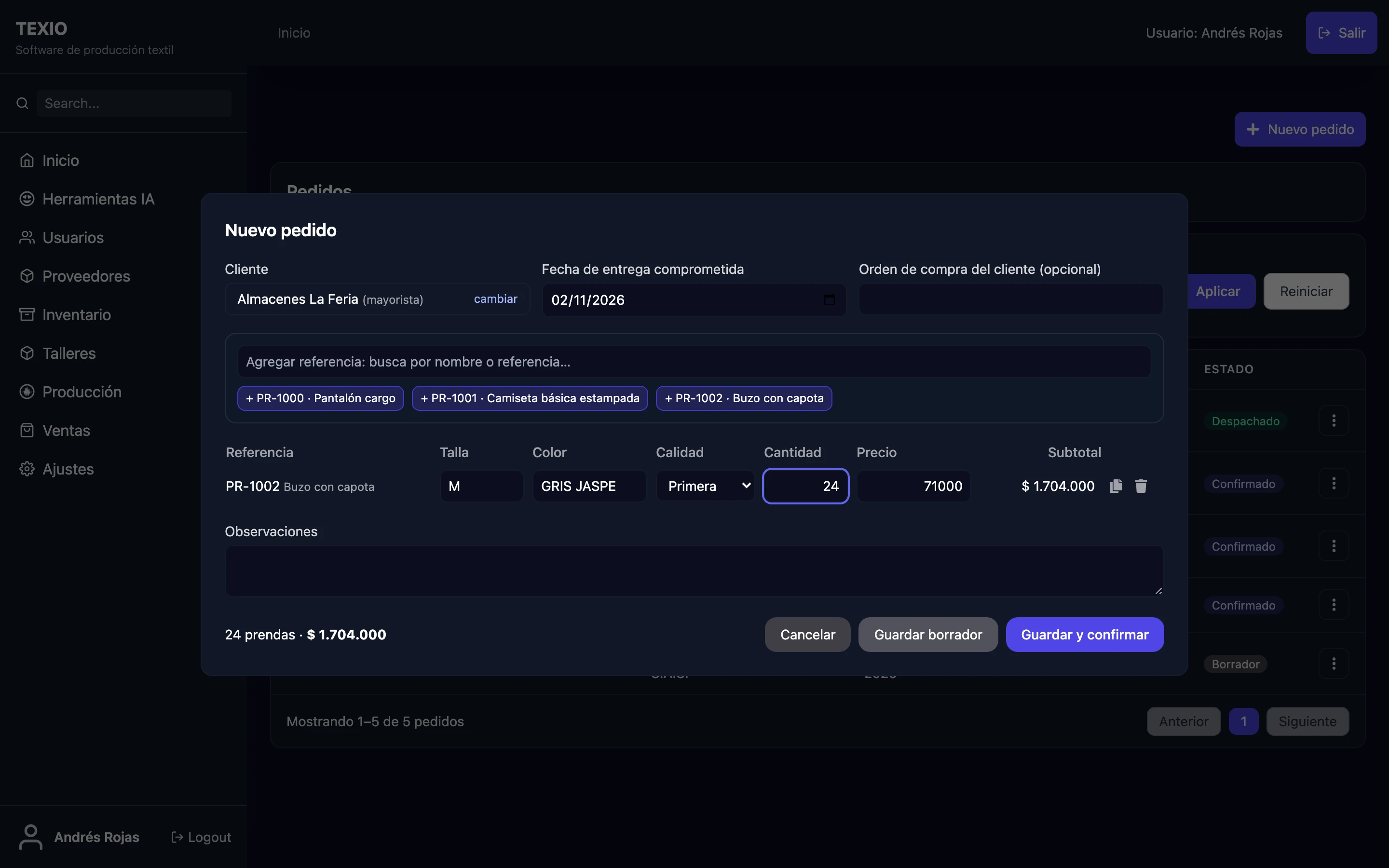 Nuevo pedido